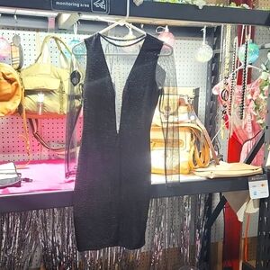 Deep V Party Dress by Ardena in Light Black and Gray - Size Small